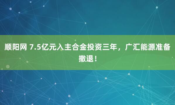 顺阳网 7.5亿元入主合金投资三年，广汇能源准备撤退！